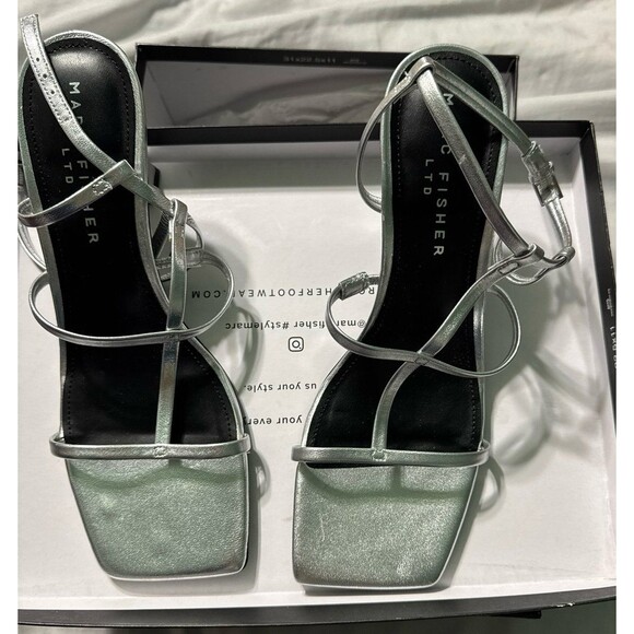 Marc Fisher Dennie T-Strap Silver Sandals - Picture 2 of 7